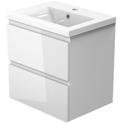 Biubiubath 500mm Vanity Unit with Basin Sink Unit Bathroom Cabinet Wall Hung 2 Drawers