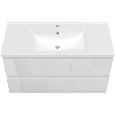 Biubiubath Wall Hung 1000mm Bathroom Vanity Unit without Basin Gloss White 2 Drawers Flat Pack