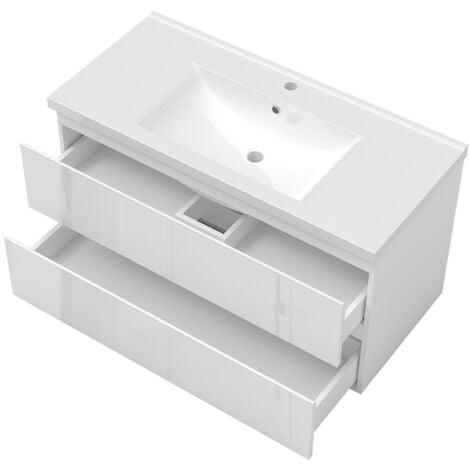 Biubiubath Wall Hung 1000mm Bathroom Vanity Unit without Basin Gloss White 2 Drawers Flat Pack