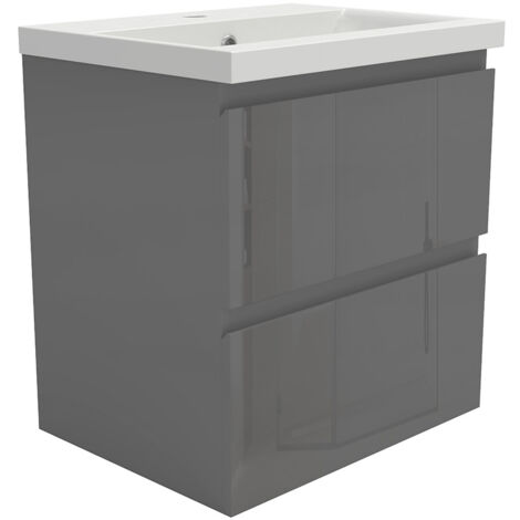 Biubiubath Wall Hung 500mm Bathroom Vanity Unit without Basin Gloss Grey 2 Drawers Flat Pack