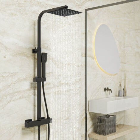 Biubiubath 20cm Square Matt Black Thermostatic Mixer Shower Set Exposed (1/5)