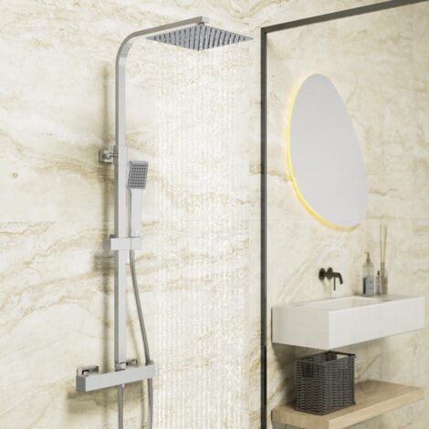 Biubiubath 20cm Square Chrome Thermostatic Mixer Shower Set Exposed (1/5)