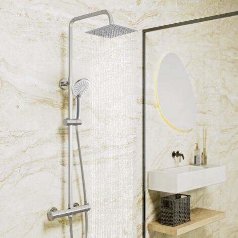 Biubiubath Thermostatic Mixer Shower Set Square Chrome Twin Head Exposed Bar (1/5)