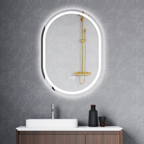 Biubiubath Oval Bluetooth Bathroom Mirror with Dimmable Lights,600x800mm Bathroom Vanity Mirror with Demister Smart Touch Control (1/5)