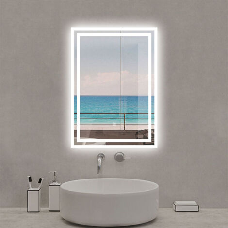 Biubiubath Bathroom LED Mirror with 3 Colour Lights Demister Pad,700x500mm Bathroom Mirror with Touch Sensor Wall-mount