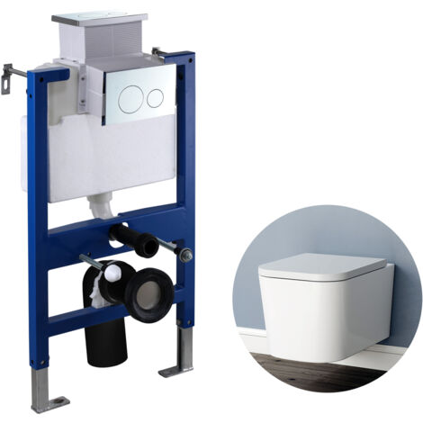 Rimless Wall Hung Toilet with 0.82M Concealed Cistern Frame UF Soft Close Seat Square WC pan (1/5)