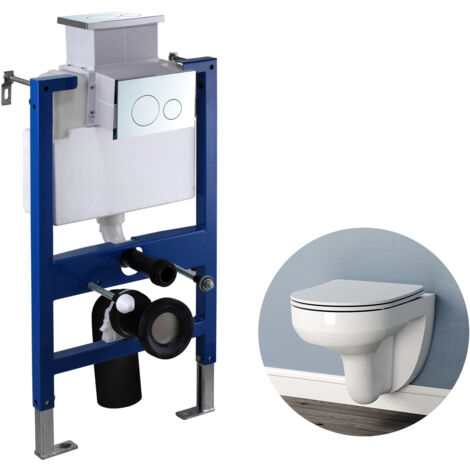 Rimless Wall Hung Toilet Round WC pan 0.82M Concealed Cistern Frame Set UF Soft Close Seat white (1/5)