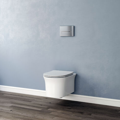 Modern Bathroom Round Wall Hung Toilet Rimless UF Soft Close Seat WC pan white