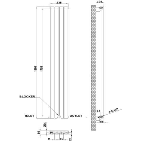 Oval Column Radiator 1800x236mmWhite Vertical Radiator Single Modern Central Heating Radiators