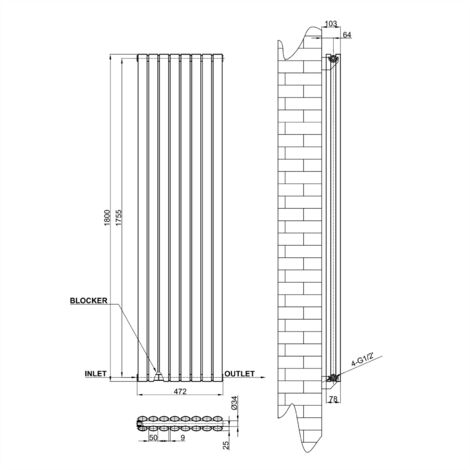 Oval Column Radiator 1800x472mm Anthracite Vertical Radiator Double Modern Central Heating Radiators