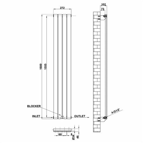 Flat Panel Radiator 1600x272mm Vertical Single Tall Upright Central Radiators Anthracite High Heat Output