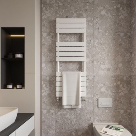 Biubiubath White Flat Panel Heated Towel Rail Bathroom Radiator 1200x450mm