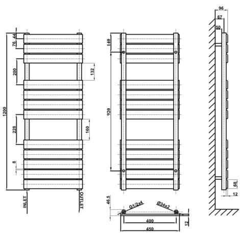 Biubiubath White Flat Panel Heated Towel Rail Bathroom Radiator 1200x450mm