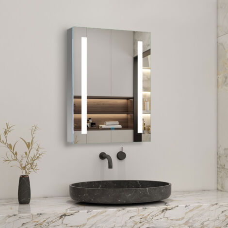 600x800mm Illuminated Bathroom Mirror Cabinet With Backlit LED Lights Concealed Demister Shaver Socket & Sensor Switch For Makeup Cosmetic Shaver Charging - Acezanble