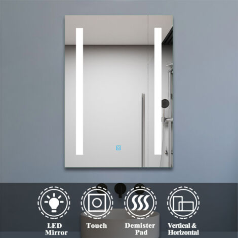 600x450mm Illuminated Bathroom LED Mirror with Light Touch Sensor Demister