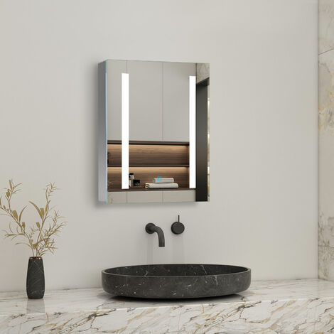 Bathroom Mirror Cabinet LED Lights Wall Mounted Mains Demister IP44 450 x 600mm