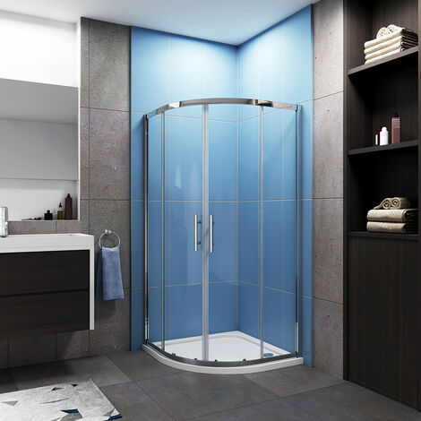 900 x 900 mm Quadrant Shower Cubicle Enclosure 6mm Glass Sliding Shower Door with Tray + Waste