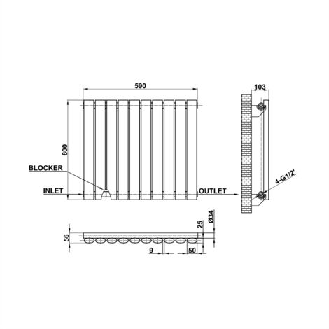 Oval Column Radiator 600x590mm Anthracite Horizontal Radiator Single Modern Central Heating Radiators