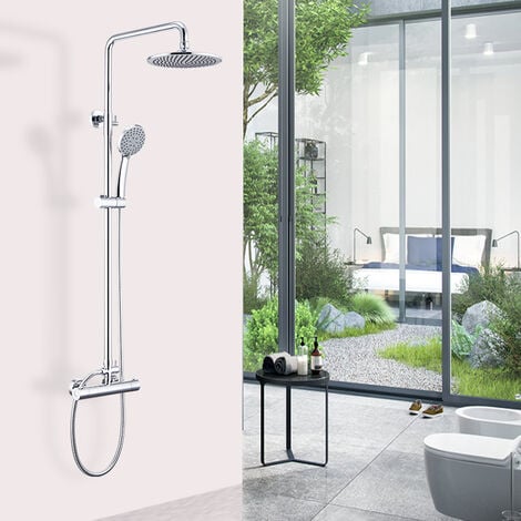 Bathroom Thermostatic Shower Column Chrome Plated Brass Round Set, Anti ...