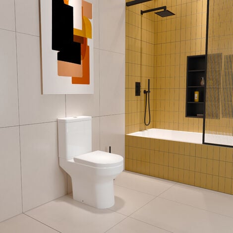 Bathroom Close Coupled Toilet Rimless Ceramic Pan Cloakroom Soft Close Seat WC