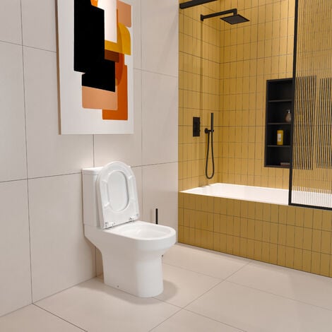 Bathroom Close Coupled Toilet Rimless Ceramic Pan Cloakroom Soft Close Seat WC