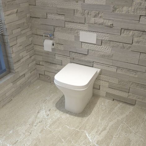 BTW Back To Wall Toilet Pan With Soft Close Seat Bathroom Cloakroom WC Modern