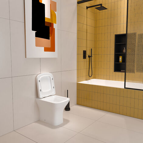 BTW Back To Wall Toilet Pan With Soft Close Seat Bathroom Cloakroom WC Modern