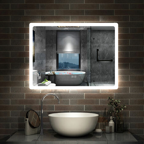 Biubiubath 800x600mm Bluetooth Bathroom LED Mirror with 3 Colour LED Lights Anti-fog