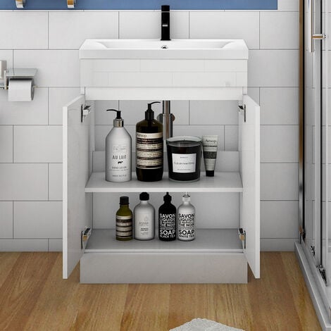 Biububath 500mm Bathroom Vanity Unit with Ceramic Basin  Gloss White  Freestanding