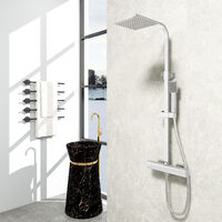 Biubiubath Bathroom Exposed Thermostatic Shower Mixer Twin Head Square Rod Set Chrome Plated