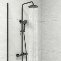 Biubuibath Thermostatic Round Exposed Valve Mixer Shower Set Matte Black