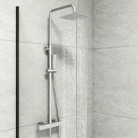 Biubuibath Bathroom Square Thermostatic Mixer Shower Set Chrome Exposed Twin Head Valve