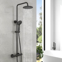Biubuibath Mixer Shower Thermostatic Round Dual Head Rainfall Handset Matte Black