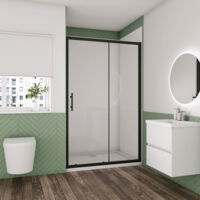 Biubiubath 1400x1850mm Matt Black Frame Sliding Shower Door with 1400x700mm Shower Tray Waste