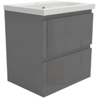 Biubiubath Wall Hung 500mm Bathroom Vanity Unit without Basin Gloss Grey 2 Drawers Flat Pack