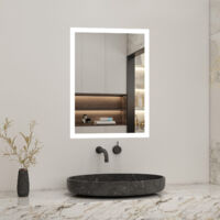 Anti-foggy Wall Mounted 700 x 500mm Mirror,Frontlit LED Illuminated Bathroom Mirror Bluetooth Audio Included - Biubiubath