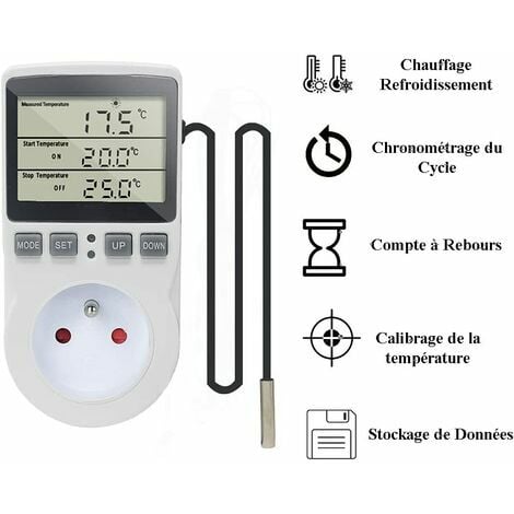 Plug Thermostat Digitaler Temperaturregler Heizung Kühlung mit Sonde, LCD  Plug Temperaturregler Timer für Aquarium Inkubator Gewächshaus
