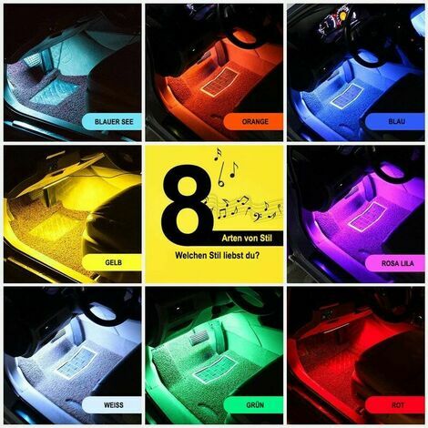 Auto-LED-Innenbeleuchtung, 72 LED-Multicolor-Musik mit Sound-Active-Funktion  und kabelloser Fernbedienung, DC 12V