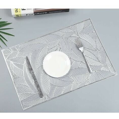 4er-Pack PVC-Tischsets Dekorative Tischsets Rechteckiges Blatt Matten rutschfeste Hitzebeständige, Tischsets (Silber)