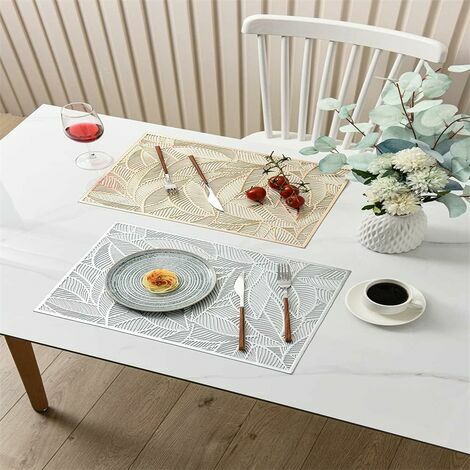 4er-Pack Rechteckiges Blatt Dekorative Tischsets PVC-Tischsets Matten  Hitzebeständige, rutschfeste Tischsets (Silber)