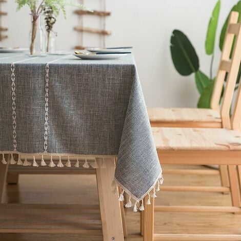 Fleckenabweisende rechteckige Tischdecke, Baumwoll-Leinen-Tischdecken, Tischdekoration Tischdecke 140x180cm Küchen-Esstisch, rechteckige Grau waschbare für den