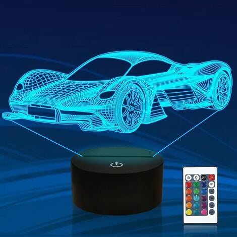 3D Auto Nachtlicht für Kinder, Sports Racing Illusion Optische  Nachttischlampe 16 Farbwechsel mit Fernbedienung Kinderzimmer Dekor