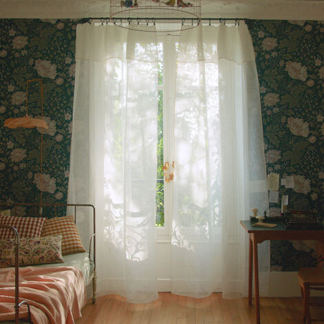 Voilage panneau 145x220 cm MADURA - Blanc pur et bourdon ivoire - SHADOW (1/5)
