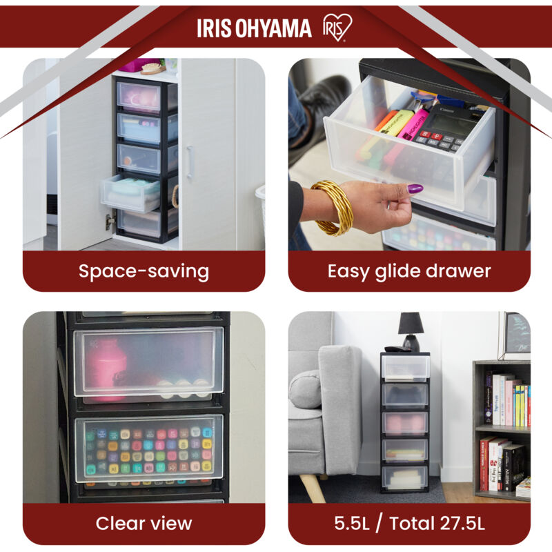 Cassetti Organizzatori Iris Ohyama - 4 Pezzi, Nero, Per Casa E Ufficio - Foto 4