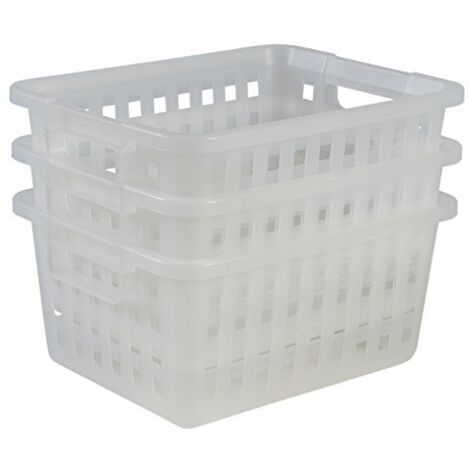 Iris Ohyama, 3er-Set Aufbewahrungskörbe, 11,6 L, stapelbar, ergonomische Griffe, Badezimmer, Ankleidezimmer - Korb VM-30 - Transparent