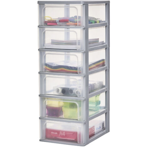 Iris Ohyama Cassettiera in Plastica, Portaoggetti, 6 Cassetti Medi, Grigio, Apertura Facile, Formato A4, A5 e A6, Organizzatore, Per Ufficio, Scuola, Cartoleria, Senza BPA, Contenitore, OCH-2006