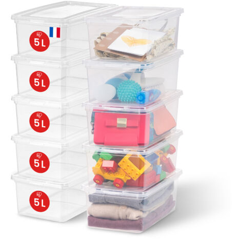 Iris Ohyama Scatole Portaoggetti, 5L, Set di 10, Trasparente, Chiusura facile, Impilabile, Plastica Trasparente, Per Armadio, Scaffali, Scuola, Organizzazione, Giocattoli, Cartoleria , Scarpe, CNL-5