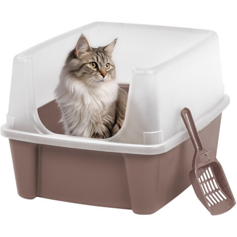Iris Ohyama Vassoio per Lettiera per Gatti con Paletta, Beige, Facile da pulire, Box per gatti, Pareti Rimovibili, Per Gattini, Gatti Adulti, Conigli, Senza BPA, Tetto Aperto, CLH-12