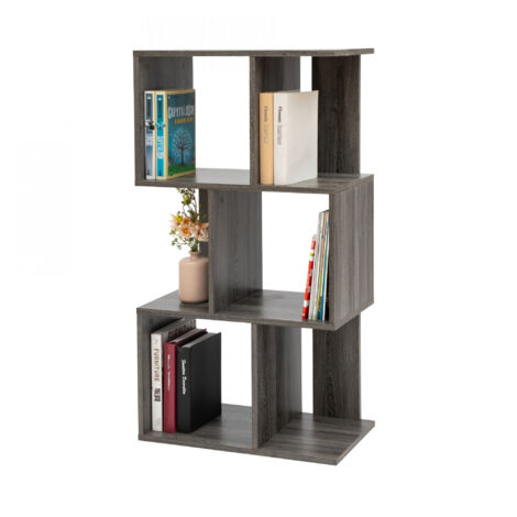 Iris Ohyama, Libreria a più livelli, armadio a forma di S, 3 ripiani, modulare, kit di montaggio a parete, divisorio, ufficio, camera da letto, soggiorno - Display Shelf SRK-W3 - Rovere grigio (1/5)