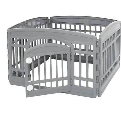 Iris Ohyama Recinto per Cani da Interno con Porta, A60cm, 4 Pannelli, Grigio, Plastica, Parco, Per Cucciolo, Gatti, Animali domestici, Interni, Esterni, Gabbia, Cuccia, Canile, CI-604E